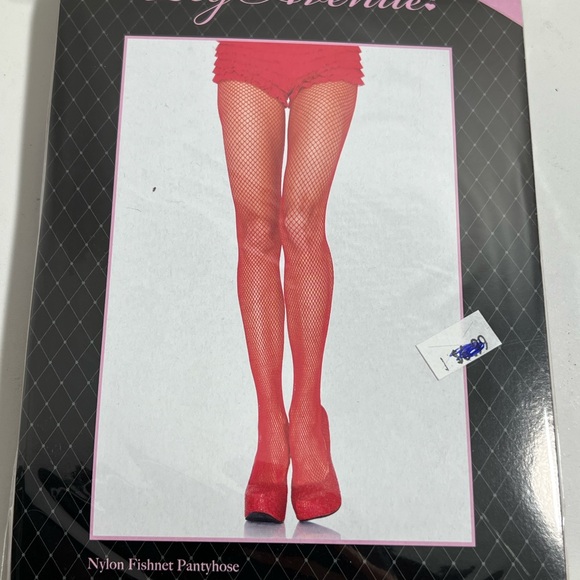 Leg Avenue Nylon Fishnet Pantyhose, Red Plus Size - Picture 2 of 9